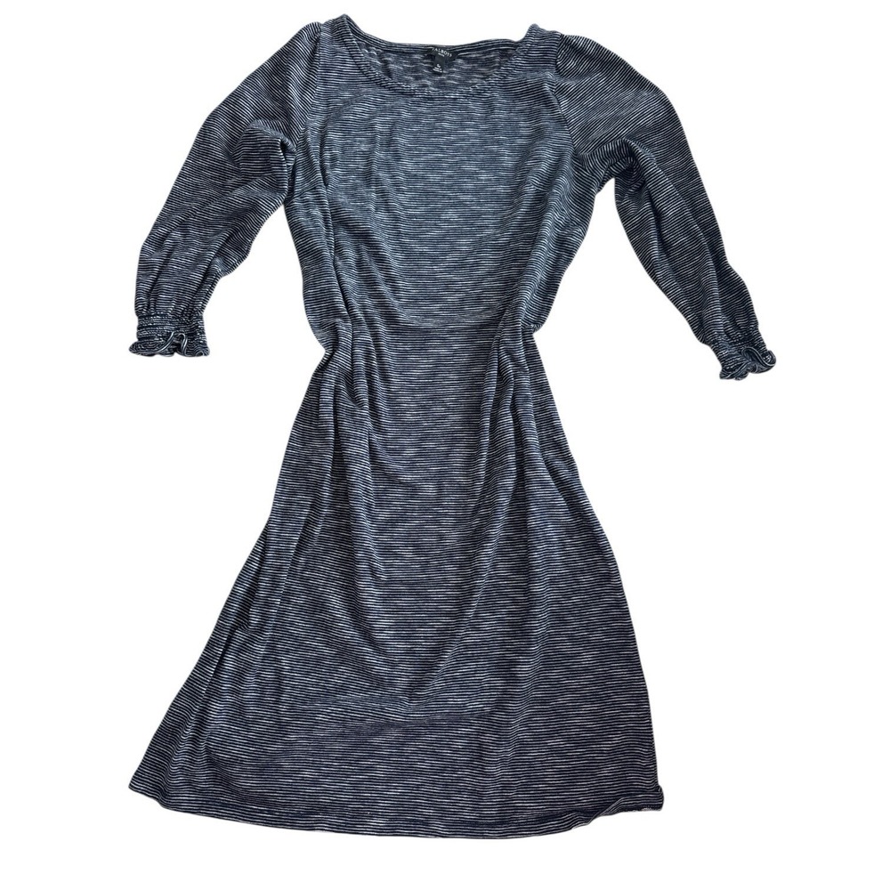 Talbots Knit Dress Sz small petite Blue White Stripe 3/4 Sleeve 100% Cotton